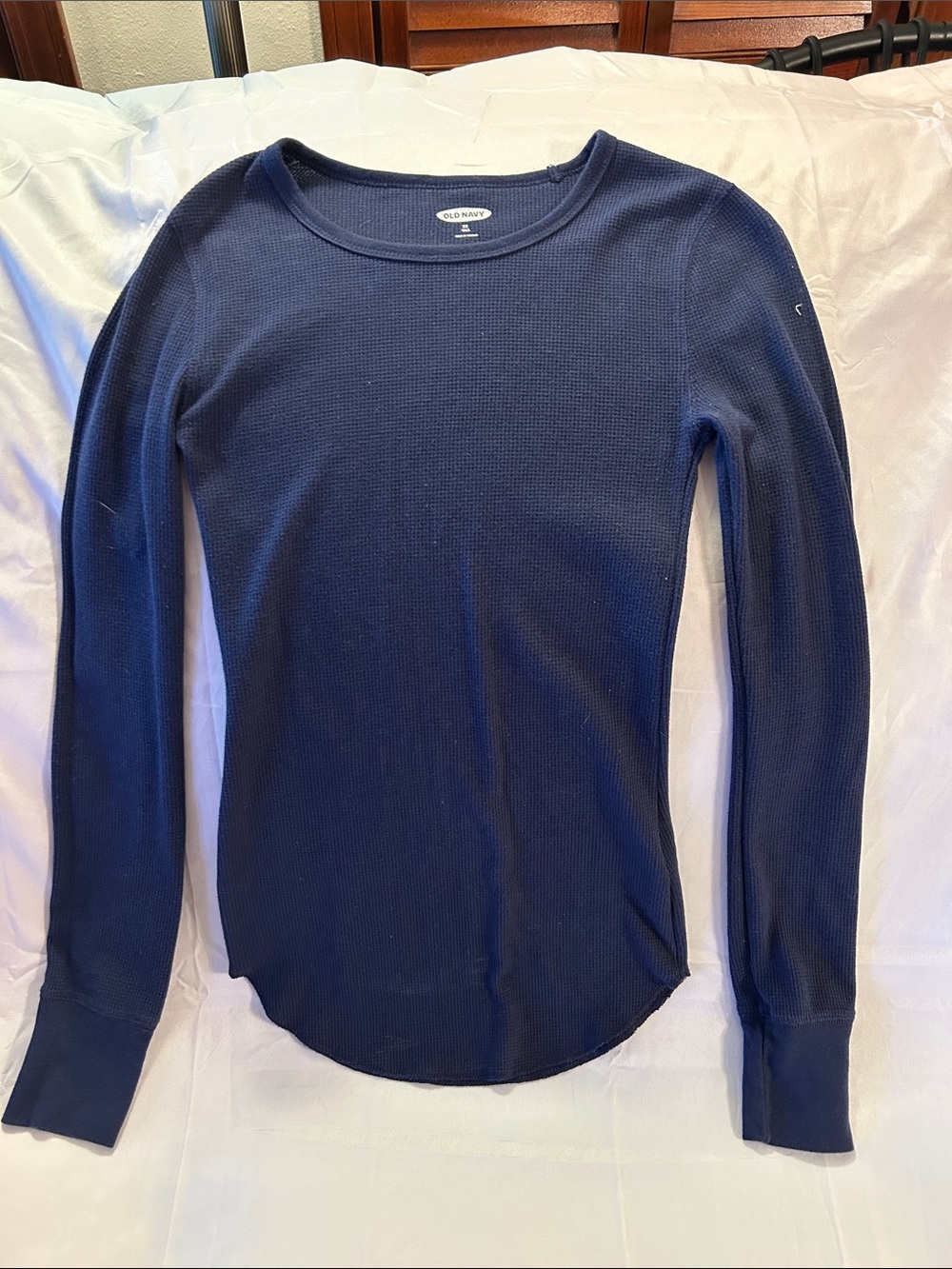 Old Navy Women's Navy Waffle Knit Long-Sleeve Top